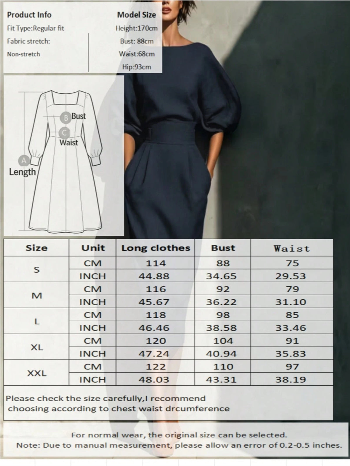 Robe Midi pour Femme à Manches Chauve-Souris et Col Bateau